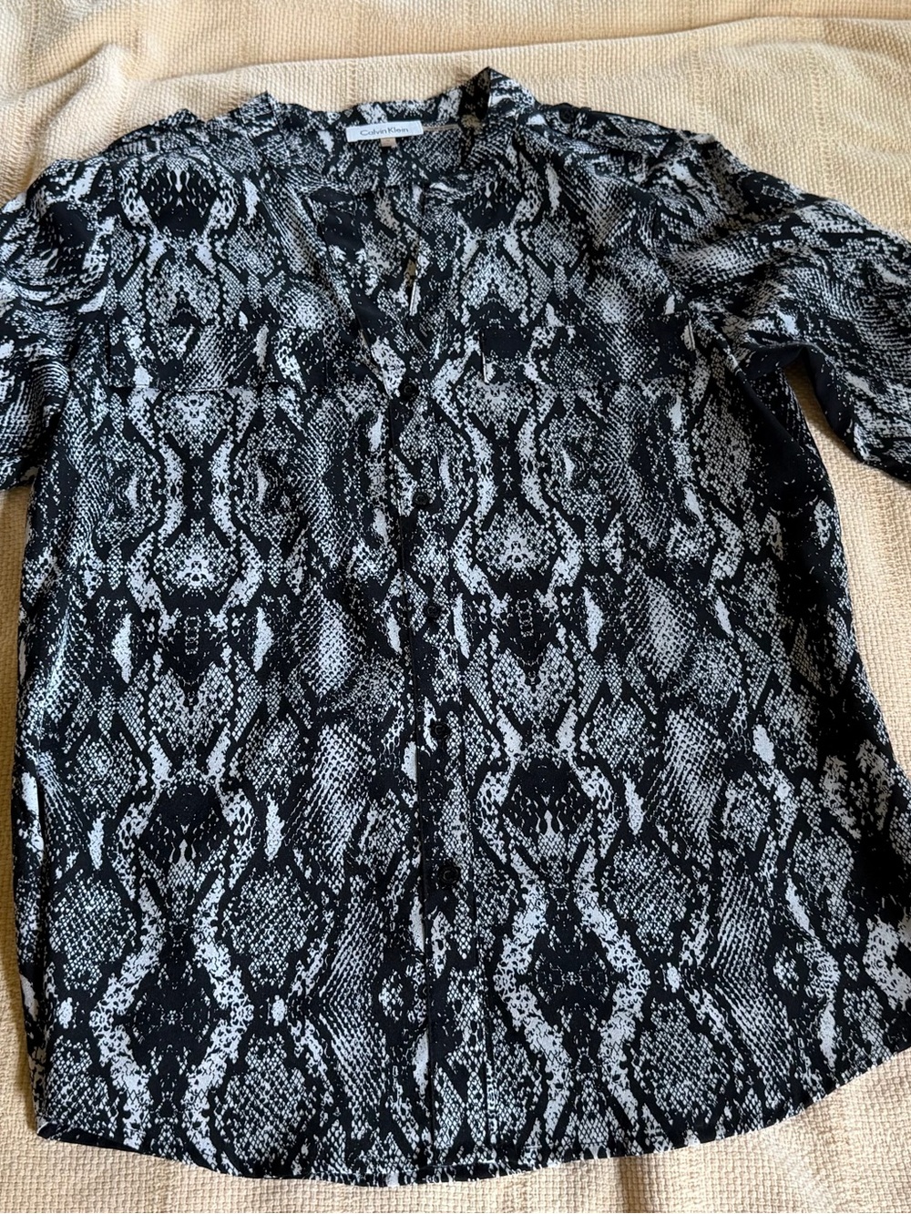 Calvin Klein Black & White Snake Print Button-Down Shirt